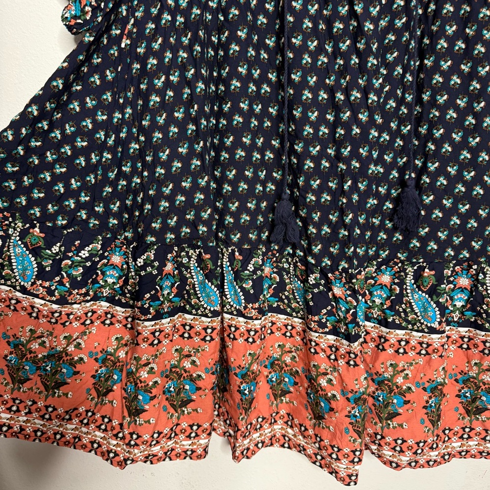 Bloomchic Midi Dress Bandana Tassels Keyhole Neck Indigo Floral Plus Size 1X NWT - Picture 3 of 8
